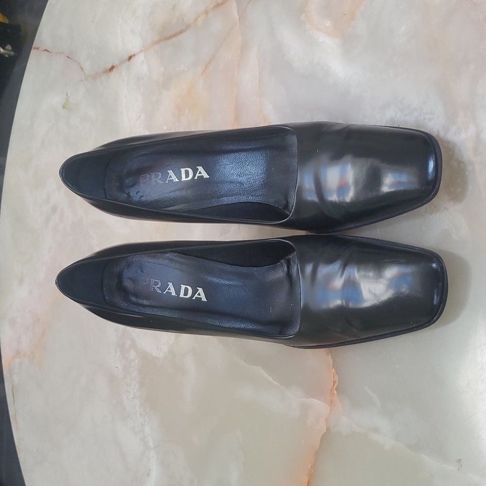 Prada Black Leather Block Heels - image 1